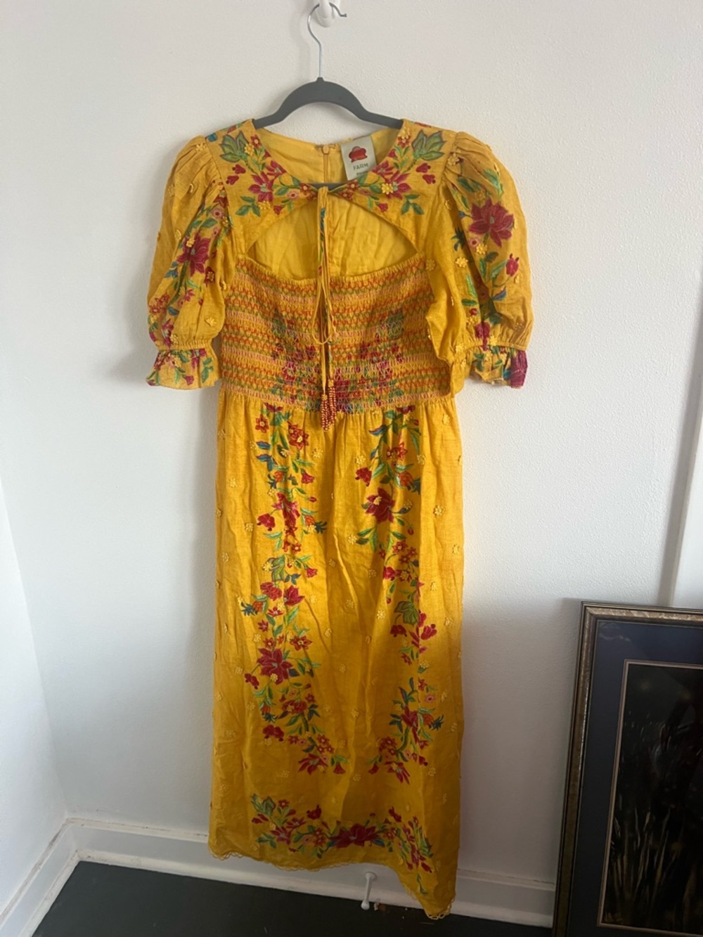 Farm Rio Dream Yellow Floral Maxi Dress with Smocked Bodice - Picture 4 of 4